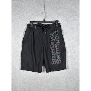 Superdry Swim Shorts Trunks Size M Black Deep Water Rainbow Logo Boardshorts